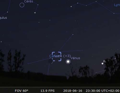 La Lune en rapprochement avec Vénus et l'amas de la Crèche