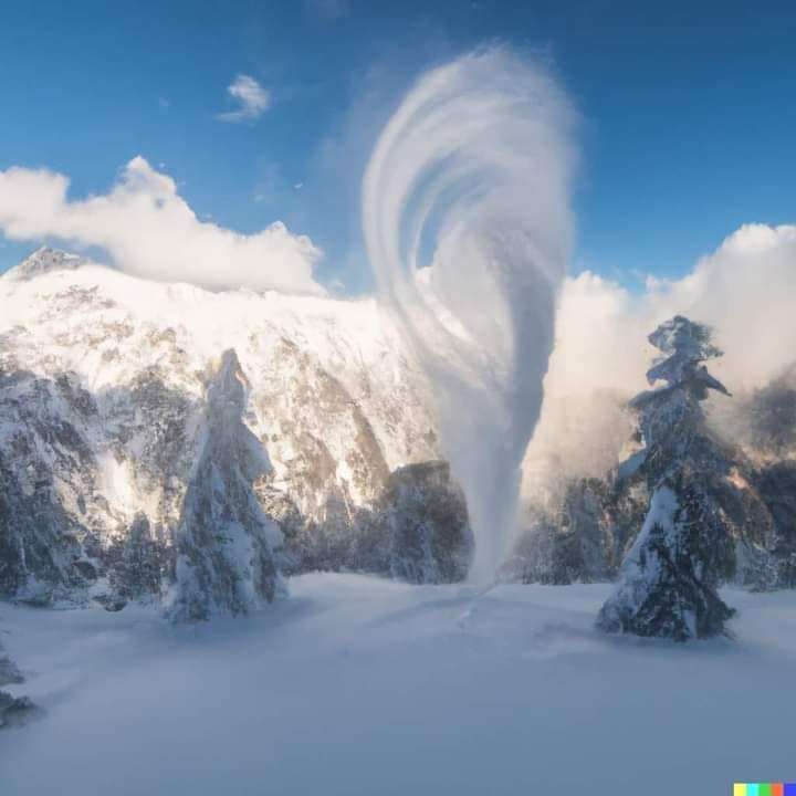 D'étranges photos d'une tornade de neige dans les Dolomites