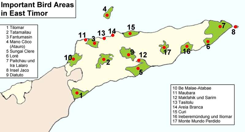 Les Important Bird Areas au Timor oriental, équivalents internationaux des Zico. © J. Patrick Fischer, Wikimédia CC by-sa 3.0