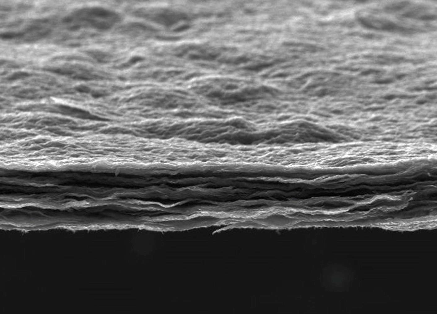 Ces feuillets de 15 microns d'épaisseur observés avec un microscope électronique sont constitués de graphène dopé à l'azote et avec des atomes de cobalt. Bien moins coûteux que le platine, le graphène permet lui aussi de produire de l'hydrogène par électrolyse. © Tour Group, Rice University