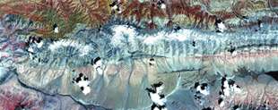 Un séisme avec 16 ans de retard Image ASTER de la faille de Kunlun (NASA)