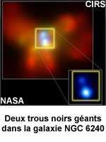 Deux trous noirs supermassifs dans une même galaxie Crédit : NASA/CIRS