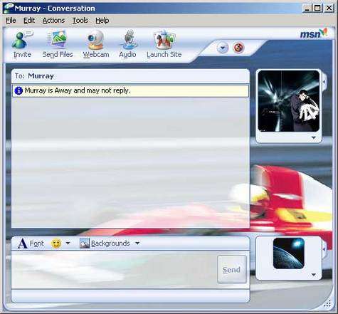 La fenêtre de conversation de MSN Messenger 6