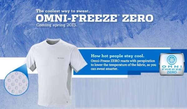 Dans le textile de ce T-shirt Omni-Freeze Zero, de minuscules tores en polymère, de moins de 4 mm de diamètre, fixent l'humidité et gonflent sous l'effet de la chaleur du corps. L'évaporation, qui produit du froid, réduit la température. Le développement de ce genre de textile, soutenu par le marché du sport, ne profite pas qu'aux compétiteurs. © Columbia Sportswear