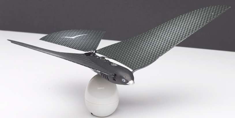 Le Bionic Bird développé par la société marseillaise XTIM ne pèse que 9,2 grammes. Il peut voler pendant 7 mn 30 s et se recharge via un chargeur mobile en forme d’œuf par contact magnétique. © XTIM