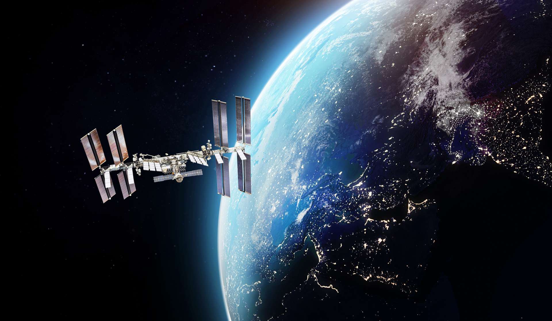 La Station spatiale internationale en orbite autour de la Terre. © dimazel, Adobe Stock