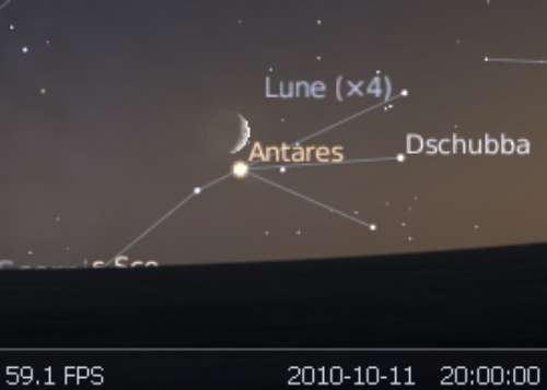 La Lune en rapprochement avec l'étoile Antarès