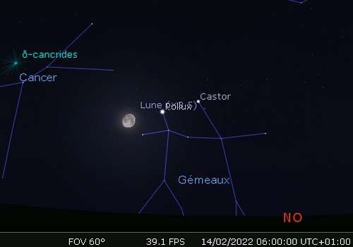 The Moon in rapprochement with Pollux and Castor