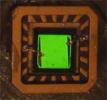 Des Led vertes pour une lumière blanche Cette Led verte à base de phosphure de gallium-indium a été élaborée par les chercheurs du National Renewable Energy Laboratory. © NREL