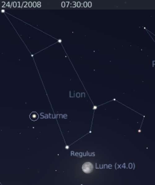 La Lune est proche de l'étoile Régulus et de la planète Saturne