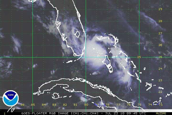 Une photo satellite de la tempête tropicale Bonnie. Crédit : NOAA.