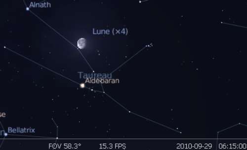 La Lune est en rapprochement avec l'étoile Aldébaran