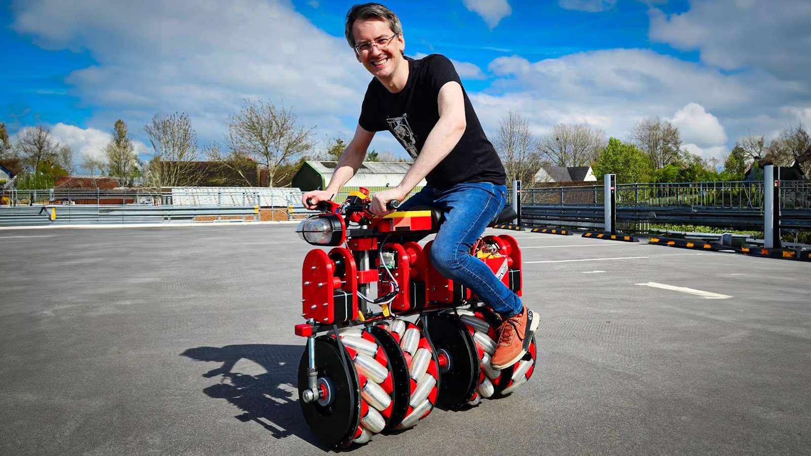 He creates a motorcycle with omnidirectional wheels that rolls in all directions!