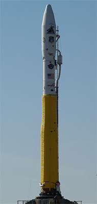 Une fusée Minotaure-1 dans sa version TacSat2, similaire à celle qui a porté PharmaSat. Ce lanceur est dérivé du missile balistique intercontinental Minuteman-2. © OBC