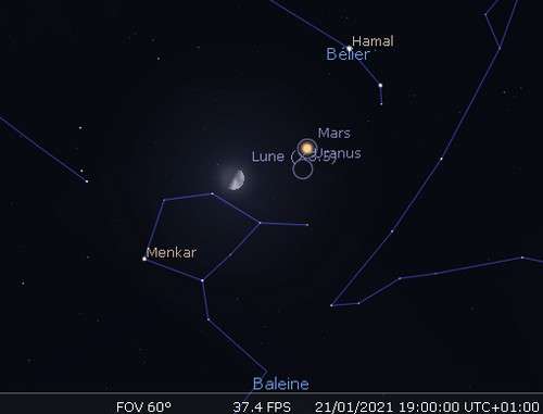 La Lune en rapprochement avec Mars et Uranus