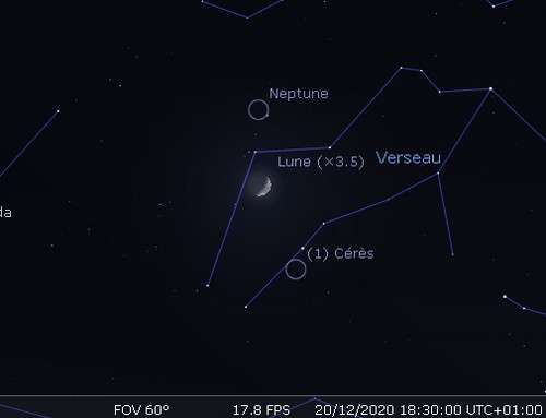 La Lune en rapprochement avec Neptune et Cérès