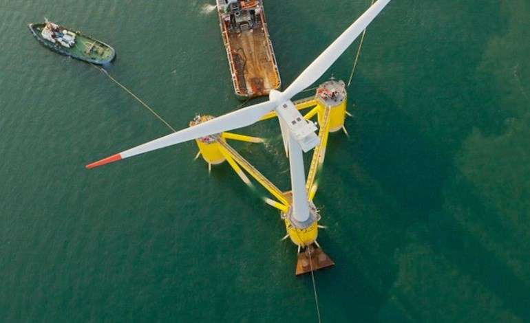 WindFloat Atlantic est le premier parc éolien flottant semi-submersible au monde. © Principle Power, Twitter