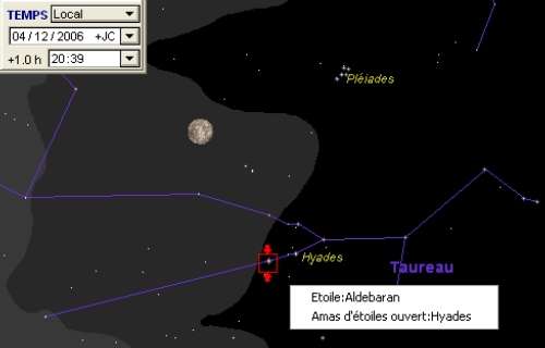 La Lune est en conjonction avec l'étoile Aldébaran