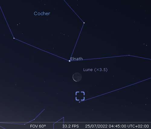 The Moon in rapprochement with Elnath and the Crab Nebula