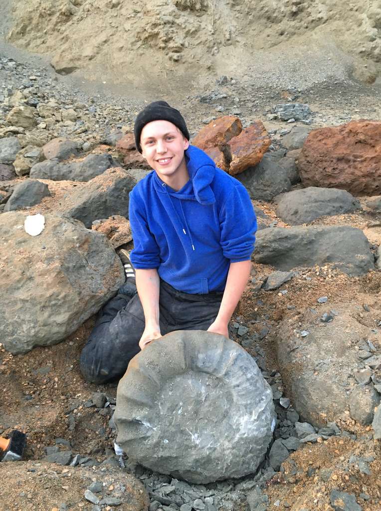 Plus de deux heures de travail ont été nécessaires pour extraire l’ammonite de la roche. © Wight Coast Fossils, Facebook