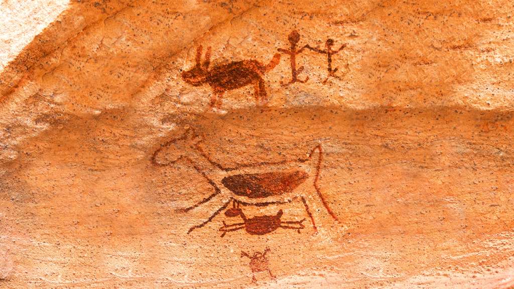 Peintures rupestres vieilles de 9.000 à 12.000 ans dans le Parc national de la Serra da Capivara. © Dunod, tous droits réservés