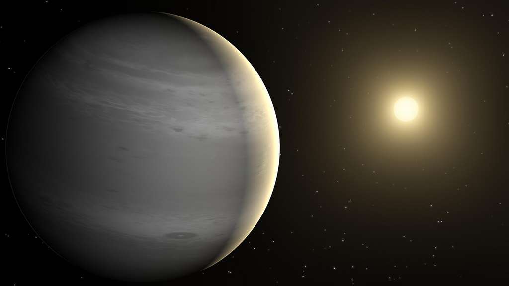 WASP-96b, aquí en opinión del artista, un Saturno caliente sigue siendo el único otro exoplaneta sin nubes conocido hasta el día de hoy.  © NASA