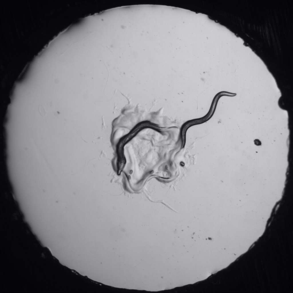 Quand Caenorhabditis elegans, à droite, échappe à Pristionchus pacificus, à gauche. © Salk Institute