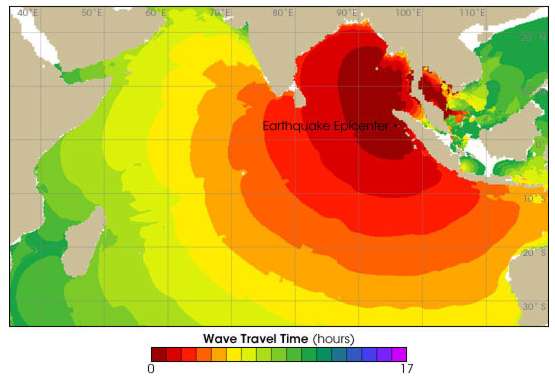 Tsunami : temps de parcours des vagues Tsunami : temps de parcours des vagues