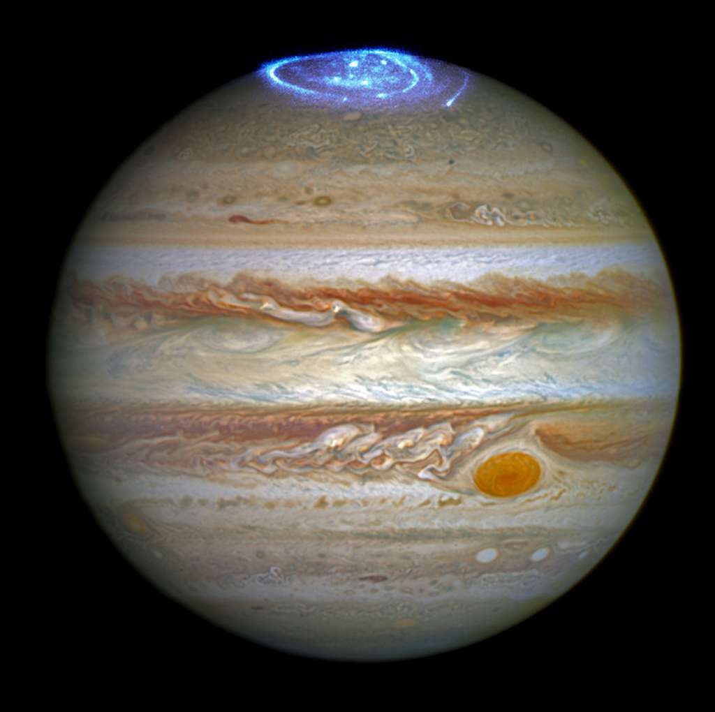 Aurore boréale au pôle nord de Jupiter. © Nasa, ESA, J. Nichols