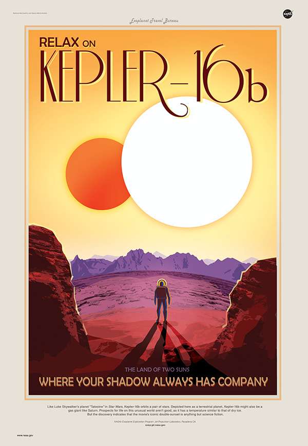 Marre de visiter la Terre et Mars ? Offrez-vous un séjour sur Kepler-16b ! Deux couchers de soleil comme sur Tatooine, ça fait rêver, n’est-ce pas… Qui sait, ce peut être bientôt une réalité ? Dans un siècle ou plus… © Nasa, JPL