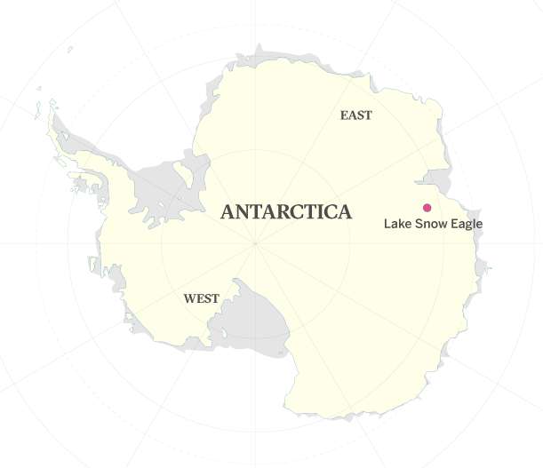Le lac Snow Eagle découvert par une équipe de l’université du Texas (États-Unis) se trouve dans un canyon de l’Antarctique oriental recouvert d’une calotte glaciaire de plusieurs kilomètres d’épaisseur. © Institut de géophysique de l’Université du Texas