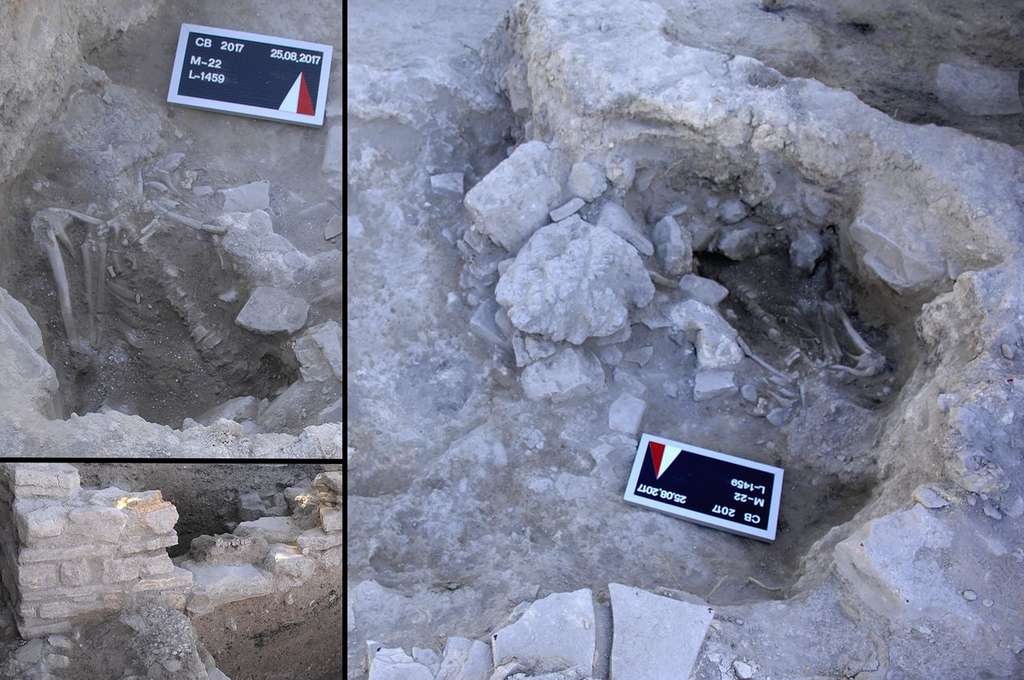 Des restes humains et de chien ont été retrouvés parmi les ruines d’un bâtiment, au milieu de dépôts sédimentaires typiques d’un tsunami. © Vasıf Şahoğlu et al. 2022, CC by-nc-nd