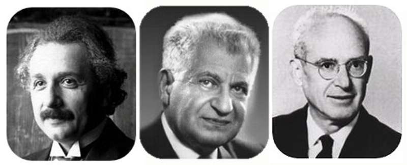 De gauche à droite, les auteurs du fameux paradoxe EPR, Albert Einstein, Boris Podolsky et Nathan Rosen. L'article qu'ils ont publié ensemble en 1935 a révélé le phénomène de l'intrication quantique. © DP