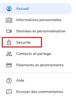 Cliquez sur « Sécurité ». © Google Inc.