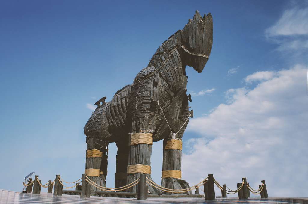 Une représentation du cheval de Troie utilisé par les Grecs. En informatique, un cheval de Troie est un logiciel en apparence légitime mais, en fait, il possède une fonctionnalité malveillante. © Kemal Hayit, Pexels