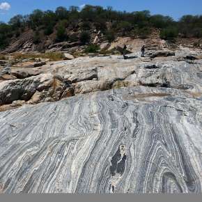 Séquence de cristallisation dans des TTG (Tonalite – Trondhjémite – Granodiorite) d’environ 3,5 milliards d’années en Afrique du Sud ; les zircons se sont formés dans le dernier liquide résiduel, granitique mais non représentatif de la roche entière. © GET, CNRS