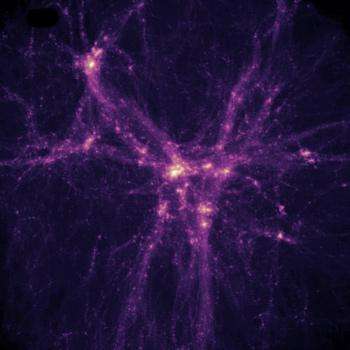 Simulation de la formation des premières étoiles avec la matière noire froide Crédit : Science