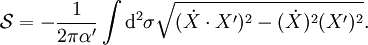  L'équation portant le nom d'Action de Nambu-Goto. Crédit : Universe review