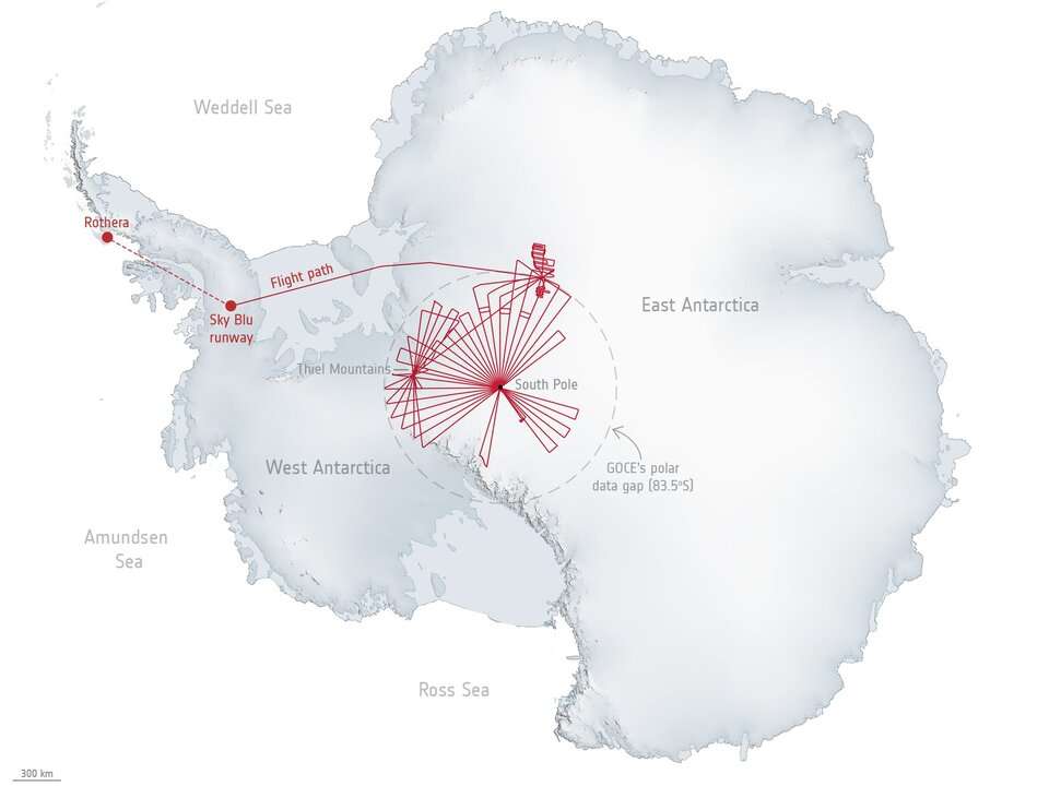 Le satellite Goce a effectué de nombreux survols de l'est de l'Antarctique, prenant le relais de la sonde Copernicus. © ESA