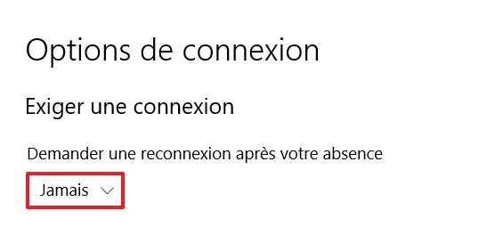 Choisissez « Jamais » dans le menu déroulant. © Microsoft