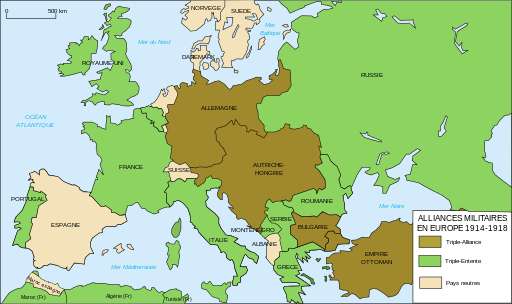 La Triple Alliance et la Triple Entente durant la première guerre mondiale. © Historicair, Wikipedia, CC by-sa 3.0