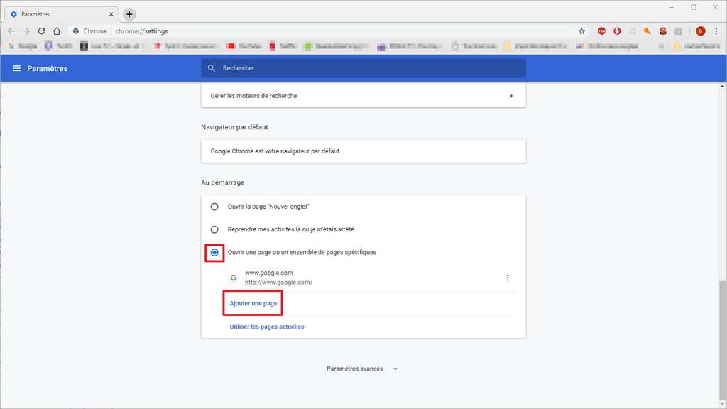 Google Chrome peut lancer la ou les pages de votre choix lors de son démarrage. © Google