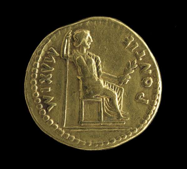 Monnaie ronde en or représentant Tibère Monnaie ronde en or représentant Tibère