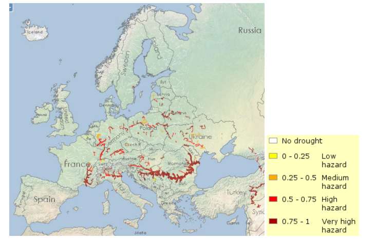 En orange et rouge, les fleuves européens les plus affectés par la sécheresse. © Copernicus