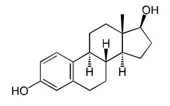 Structure de la molécule d'oestradiol. L'oestradiol est présent dans le THS. Source : Wikimedia Commons, domaine public.