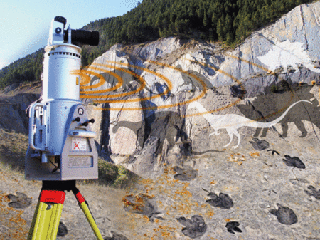 La télémétrie laser à la recherche des traces de pas de dinosaures (photomontage). © 3D Laser Mapping