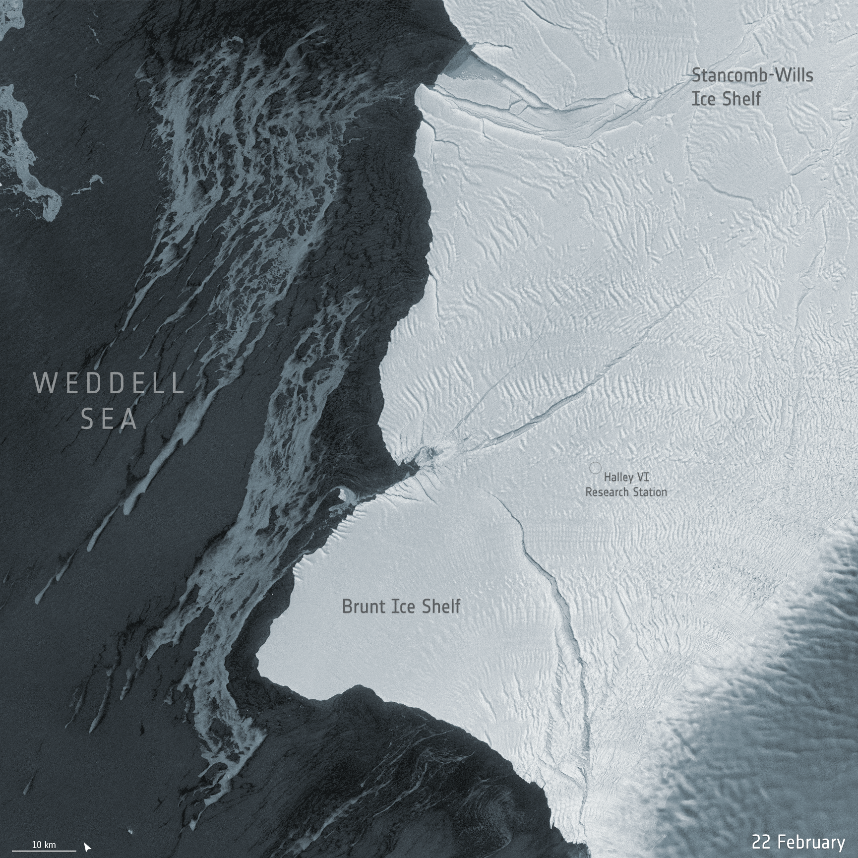 Animation de la formation de l'iceberg A-74 en Antarctique. © Copernicus Sentinel data (2021), processed by ESA, CC BY-SA 3.0 IGO
