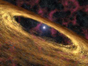 Vue d'artiste de l'anneau de débris en orbite du pulsar (Crédits : NASA/JPL-Caltech)