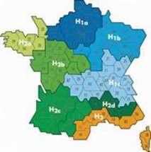 Carte des zones climatiques de la RT 2012, permettant de calculer le Cep et le Bbiomax. © Isover Carte des zones climatiques de la RT 2012, permettant de calculer le Cep et le Bbiomax. © Isover