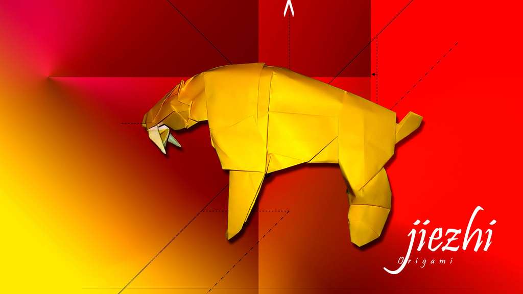 Un tigre à dents de sabre en papier Un tigre à dents de sabre en papier
